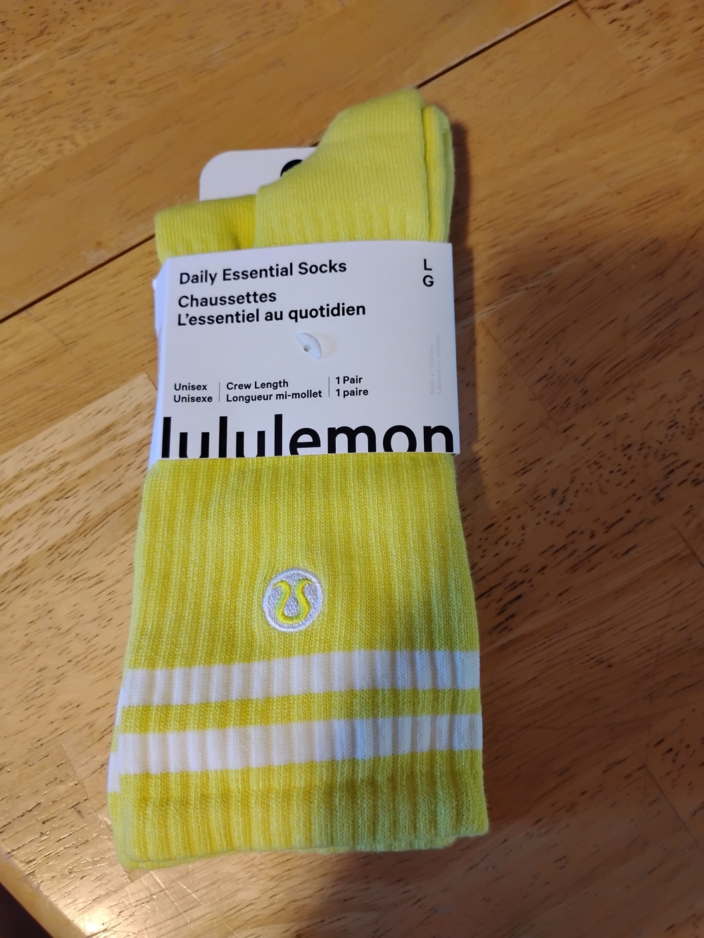 lululemon athletica Bright Yellow Crew Socks with White Stripes